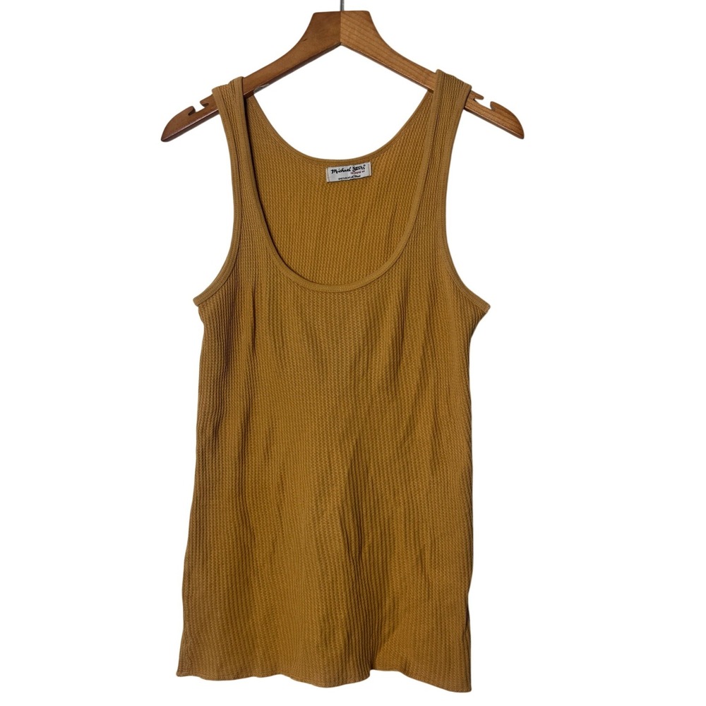Michael Stars Cotton Waffle Knit Tank Top Mustard Yellow Womens One Size